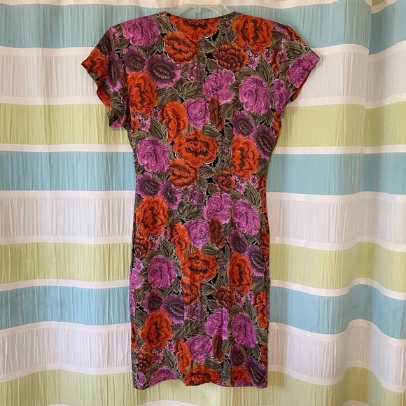 Vintage Floral La Belle Fashion Dress Oversized Buttons Sz Small - Picture 9 of 10